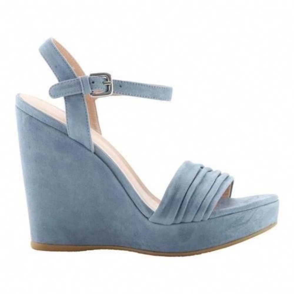Stuart Weitzman Sundraped Platform Suede Wedge Dusty Blue Sz 6.5 M